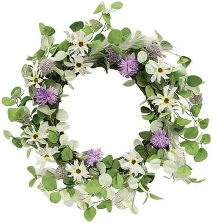 Vista 8 de First of a kind Corona de primavera y eucalipto rosa, rubor y blanco (20 pulgadas) – Corona de primavera artificial al aire libre para puerta