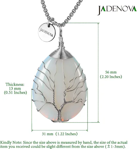Vista 4 de JADENOVA Collar de cristal curativo para mujer, colgante de árbol de la familia, árbol genealógico, joyería envuelta en alambre, colgante de lágrima