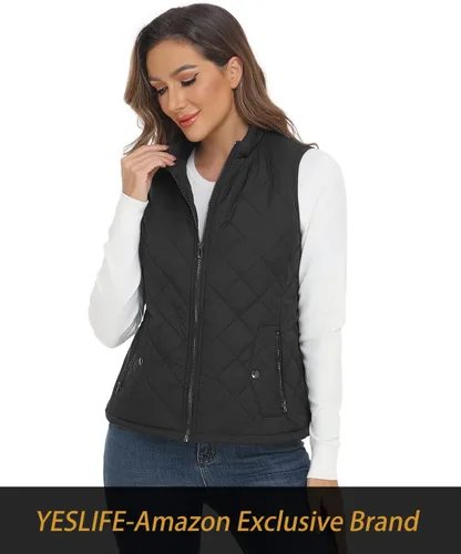 Vista 6 de YESLIFE Chaleco acolchado para mujer 2025 con un bolsillo interior, chaleco acolchado ligero con cuello alto para mujer