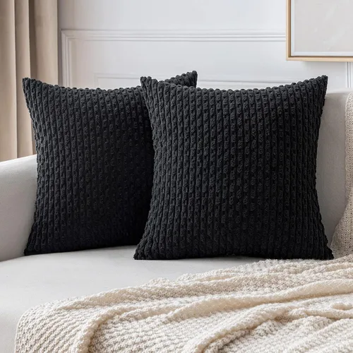 Vista 24 de MIULEE - Juego de 2 fundas decorativas cuadradas para cojines, de pana suave y con estilo campestre bohemio a rayas para decorar hogar, sofá, cama