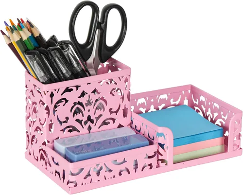 Vista 12 de Organizador para escritorio de oficina, de EasyPag, con 3 compartimentos, con diseño calado de flores, Negro