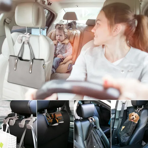 Vista 5 de Ganchos de coche para bolsos y bolsos, colgador duradero 2 en 1, gancho de cuero para reposacabezas, organizador de asiento trasero de automóvil, 1