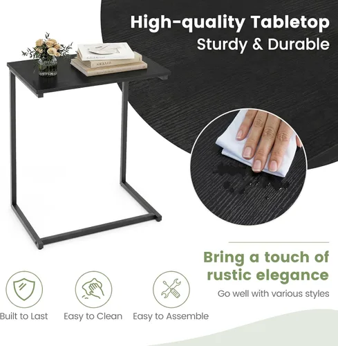 Vista 9 de Tangkula C-Shaped End Table, Vintage Accent Couch Table with Heavy-Duty Metal Frame for Coffee/Snacks/Laptop, 26.5" Side Table for Bed, Sofa