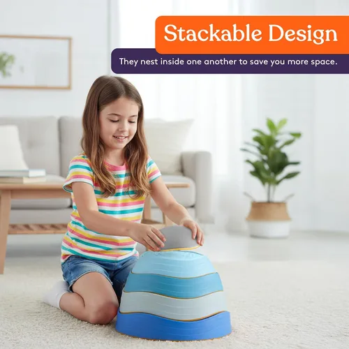 Vista 5 de Special Supplies Stepping Stones for Kids, 5 Balance Indoor and Outdoor Blocks Promote Coordination, Balance, Strength, Child Safe Rubber, Non-Slip