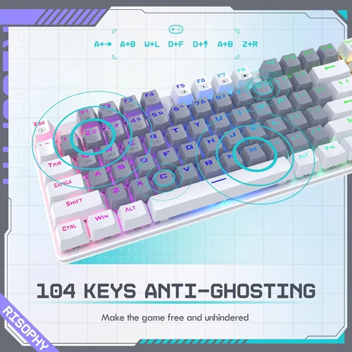 Vista 5 de RisoPhy Teclado Mecánico Inalámbrico, Modo Triple 2.4GUSB-CBluetooth Teclado Gaming, 104 Teclas Programables, Retroiluminación RGB Personalizable