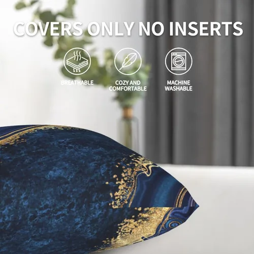 Vista 4 de Fiokroo Juego de 2 fundas de almohada con textura de mármol azul, fundas de almohada cuadradas para sofá, dormitorio, sala de estar, automóvil, 18 x