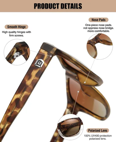 Vista 3 de DUCO Gafas de sol polarizadas clásicas vintage para mujeres, gafas de sol 100% bloqueo UV DC2145