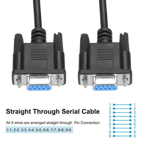 Vista 4 de MECCANIXITY Cable serie DB9 RS232 de 6.6 pies, recto a través RS-232 hembra a hembra, cable de extensión de 9 pines para comunicación de datos, negro