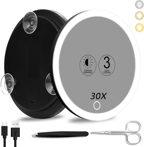Vista 11 de 20 espejos de aumento iluminados con ventosas, espejo grande de 6 pulgadas con luz de alto aumento, espejo de maquillaje de viaje, batería