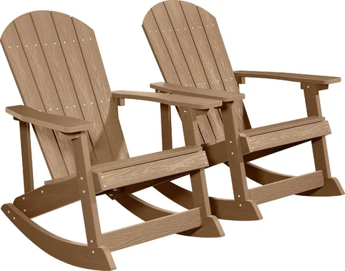 Vista 13 de YEFU Mecedora para exteriores, mecedora Adirondack, silla mecedora de patio con respaldo ancho, silla mecedora de gran tamaño con aspecto de madera
