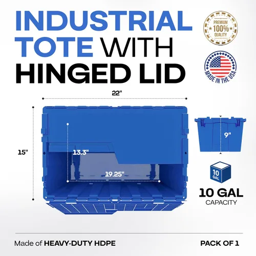 Vista 2 de IDL Packaging Bolsa de plástico industrial de 10 galones con tapas con bisagras, color azul, paquete de 1 – Contenedor grande resistente de 22