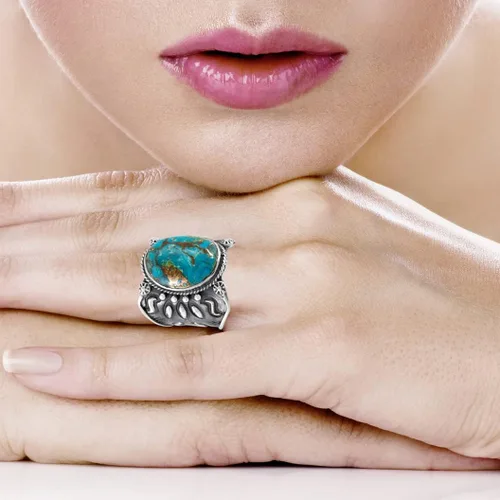 Vista 2 de Anillo de plata de ley con turquesa auténtica (color seleccionado)
