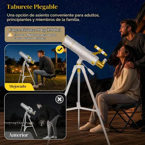 Vista 2 de UncleHu 90mm Aperture 600mm Telescope for Adults Astronomy &Kids with Stool