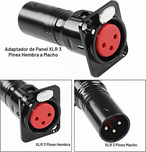 Vista 3 de MEIRIYFA XLR - Conector de montaje en panel de paso hembra a macho de 3 pines, micrófono XLR serie 3PIN D, convertidor de alimentación/paso a través