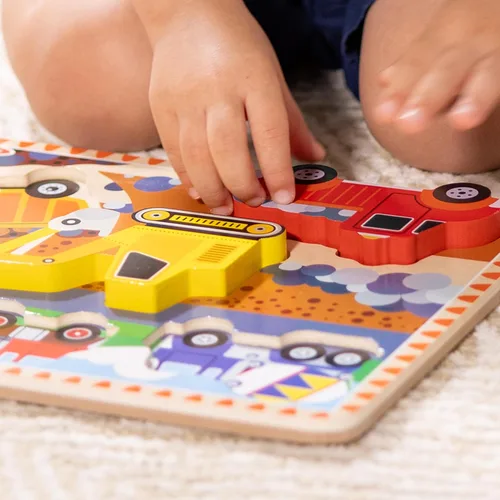 Vista 8 de Rompecabezas de madera de piezas grandes de vehículos de construcción Melissa & Doug (6 piezas) - Certificado FSC