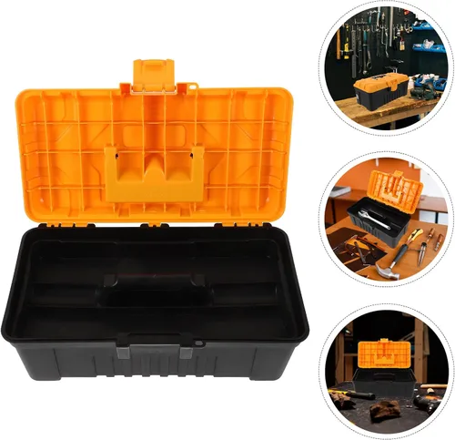 Vista 5 de Sewroro Lockable Plastic Tool Box Organizer Portable Multifunctional Tool Storage Case for Travel Camping Sturdy Construction with Reliable Locking