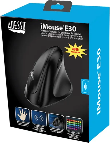 Vista 8 de Adesso Imouse E30-2.4GHz Ratón ergonómico vertical inalámbrico para diestros, color negro