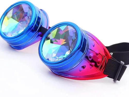 Vista 51 de Gafas caleidoscopio para raves trippy psicodélico steampunk con lentes de cristal de difracción de prisma arcoíris