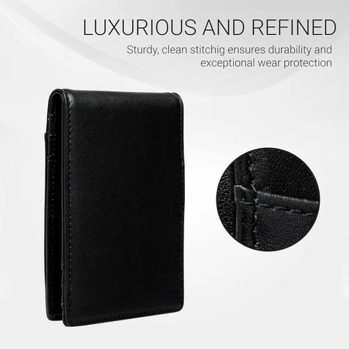Vista 6 de GULEYRI Cartera delgada de piel auténtica italiana biblada para hombres y mujeres con clip para dinero y bloqueo RFID tarjetero minimalista
