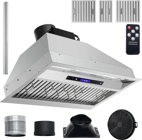 Vista 12 de VEVOR Campana de Ventilación Integrada, 800CFM 3-Velocidades, Campana de Cocina de Acero Inoxidable de 36 Pulgadas con Control de Botón de Impulso