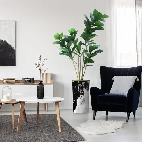 Vista 7 de Árbol artificial en macetero contemporáneo con efecto de granito, palmera tropical areca artificial de seda para decoración del hogar en interiores