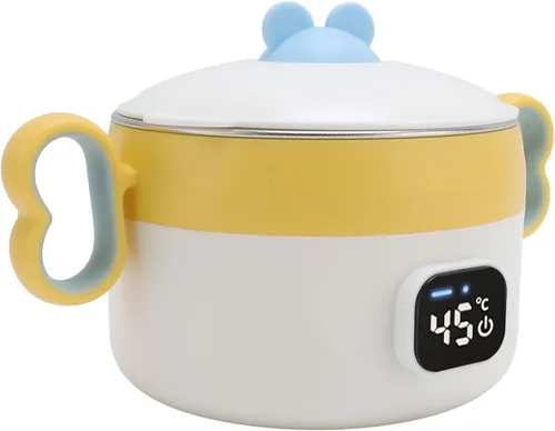 Vista 2 de Keenso Calentador de alimentos eléctrico portátil con caja de almuerzo de acero inoxidable antiquemaduras de 15.2 fl oz para el hogar y viajes