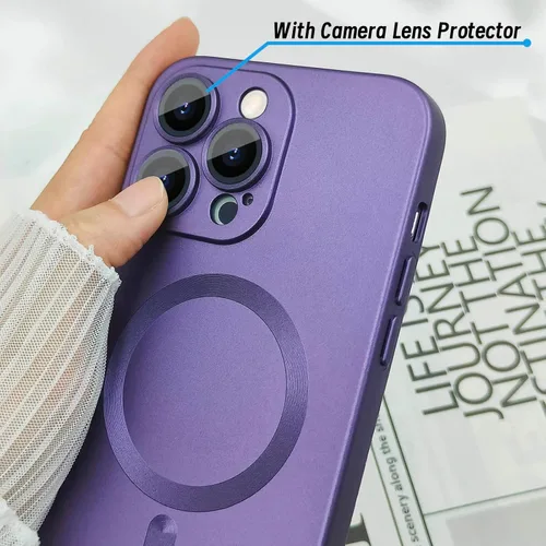 Vista 5 de ankofave Funda magnética para iPhone 13 Pro Max para mujer, diseño mate de lujo suave con brillo metálico con protector de lente de cámara