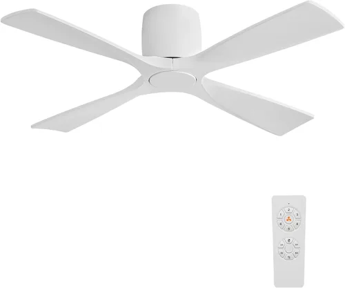 Vista 13 de WINGBO - Ventilador de techo sin luz - 48 pulgadas, ventilador de techo empotrado de madera sólida con control remoto, 4 aspas reversibles, motor DC