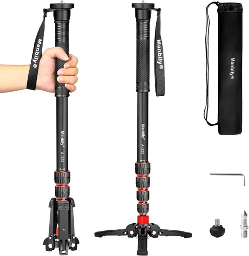 Vista 8 de Manbily Monopies para cámaras con pies, 5 secciones, 67 pulgadas, carga máxima de 15.43 libras, monopie de cámara extensible portátil de aluminio
