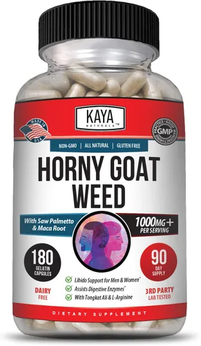 Vista 11 de Kaya Naturals Horny Goat Weed para hombres y mujeres, complejo de 1560 mg con maca, palma enana americana, ginseng, suplemento de vitamina