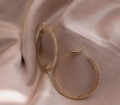 Vista 5 de Aretes circulares ovalados grandes exagerados con circonita chapada en 14 quilates, forma geométrica con aguja de plata S925 para mujeres y niñas
