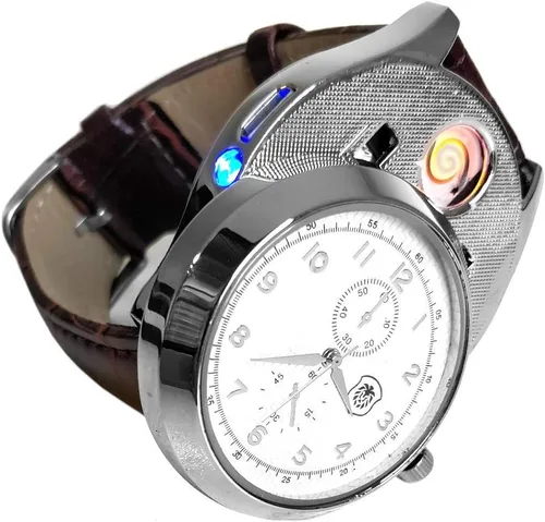 Vista 8 de Mens Military Watch Cigarette Electric Lighter with USB Rechargeable Quartz Wristwatch