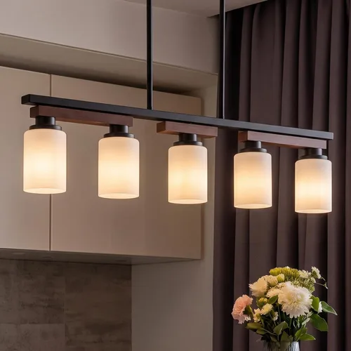 Vista 17 de 4 lámparas de isla de cocina y accesorios de iluminación de comedor de granja sobre mesa, colgante rústico ajustable para techo - Diseño giratorio