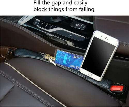 Vista 2 de Tumecos Almohadilla de relleno para asiento de automóvil, de piel sintética, organizador de bolsillo lateral con un portavasos para teléfono