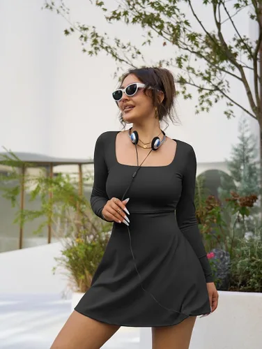 Vista 6 de HYZ Minivestido deportivo de manga larga para mujer con pantalones cortos