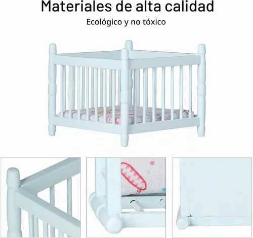 Vista 3 de Casa de muñecas de madera a escala 1:12, cama de bebé, casa de muñecas en miniatura, mini accesorios de muebles con colchón cama cuadrada, regalo