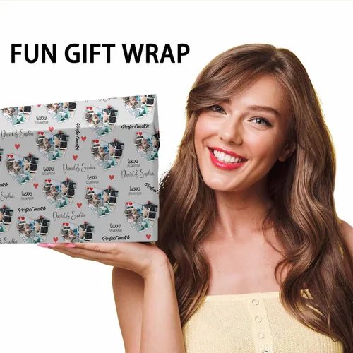 Vista 7 de Artsadd Papel de regalo personalizado con texto con imagen para aniversario, día de San Valentín, papel de regalo con foto personalizada con corazón