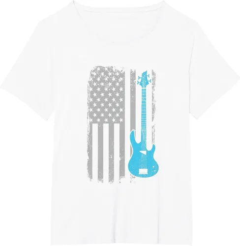 Vista 40 de Electric Bass Guitar Player American Flag Musician T-Shirt Asphalt Grey