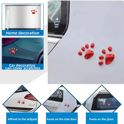 Vista 5 de 4 calcomanías de huellas de perro, 3D, impermeables, de dibujos animados, para vehículos, ventana de parachoques, decoración de la carrocería