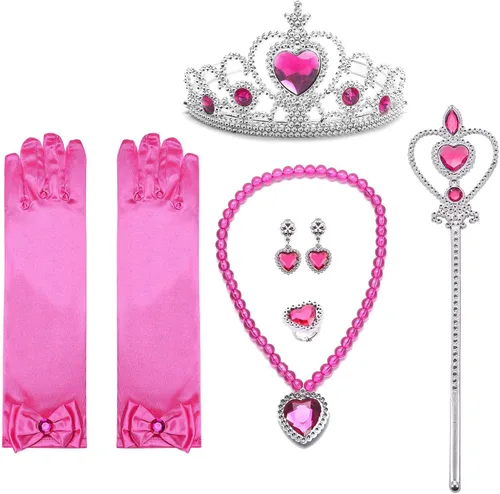 Vista 7 de TSIZFXI Ropa de vestir de princesa, disfraz rosa para niñas pequeñas, disfraz de Halloween con accesorios de 3 a 8 años