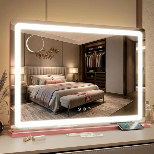 Vista 11 de FENNIO - Espejo de tocador con luces, espejo de maquillaje iluminado LED, pantalla táctil con 3 modos de iluminación, regulable, para mesa