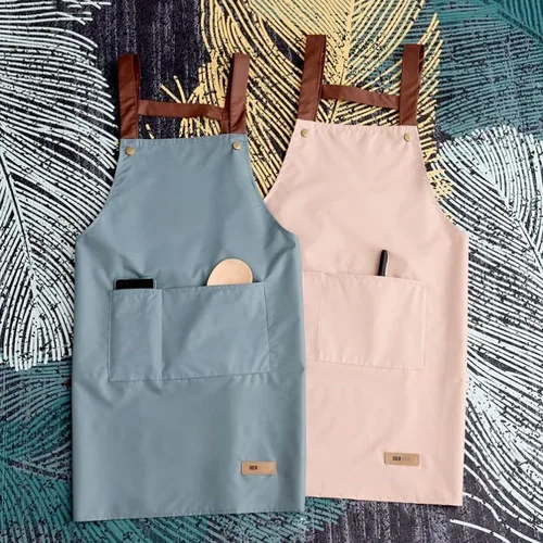 Vista 3 de Delantal con babero simple y funcional, unisex, ajustable, resistente a las gotas de agua, con 2 bolsillos, delantal de cocina para chef, delantal