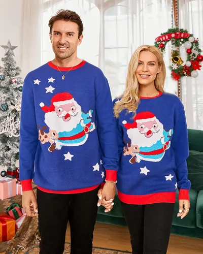 Vista 4 de Suéteres de Navidad sin botones coordinados Ugly Couple para mujeres y hombres de primera calidad de alta densidad elásticos suaves no causan comezón