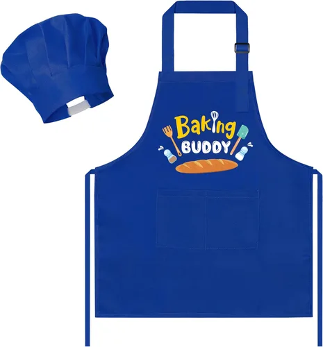 Vista 43 de R HORSE Juego de delantal y sombrero de chef para niños, 2 piezas, mini parrilla ajustable, delantal de cocina para niños, juego de rol, juguete