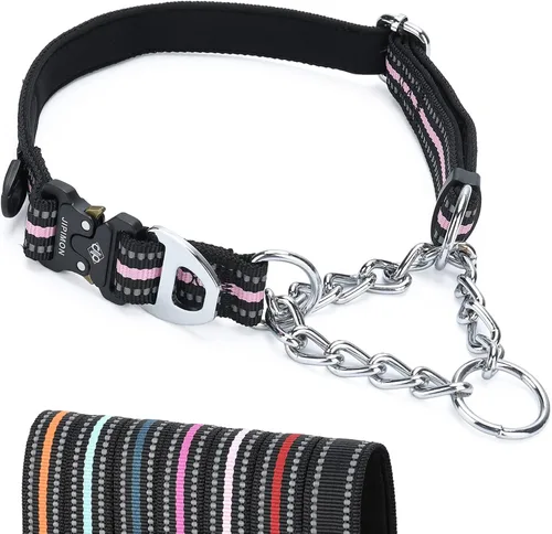 Vista 11 de Collar Martingala para perros con cadena de acero inoxidable (S, negro) Ajustable, a prueba de escapes, costuras reflectantes para paseos
