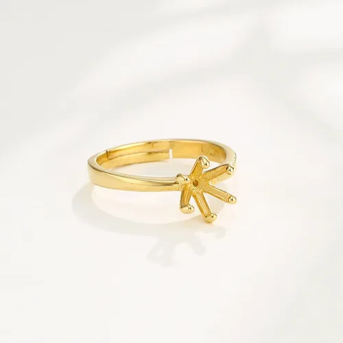 Vista 3 de Anillo ajustable de plata de ley 925 para 3.5/4.5/5.5/6.5/7.5/0.295 in, piedras redondas, 6 garras, anillo de garra, base de cabujón para mujer