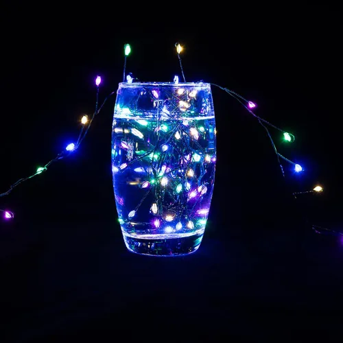 Vista 3 de Guirnalda de luces de petardo, 10 pies, 100 luces LED impermeables con enchufe, 8 modos de luz remota para interiores y exteriores, Navidad, boda