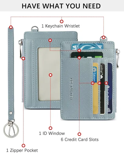 Vista 2 de BOSTANTEN Cartera pequeña para mujer, RFID, de piel, con bolsillo de cremallera, Azul