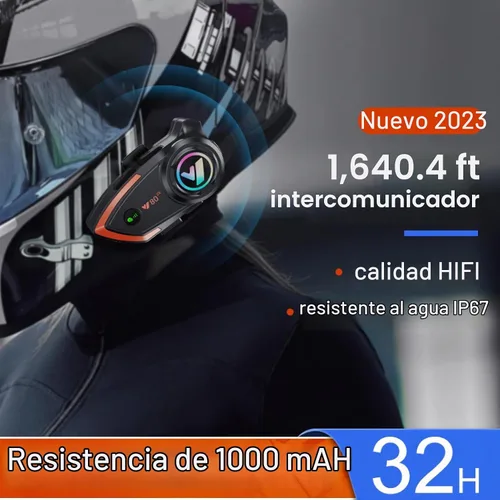 Vista 2 de Casco de motocicleta Bluetooth 1,640.4 ft 2 riders casco Bluetooth intercomunicador auriculares con CVC ruido calidad sonido altavoces sistemas