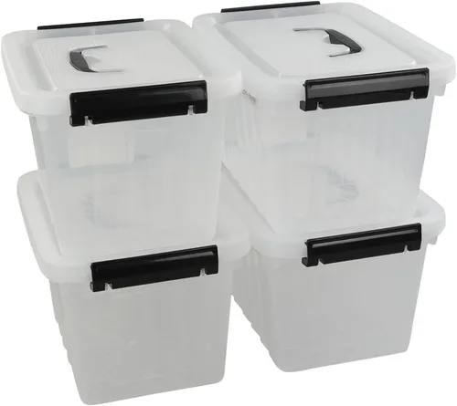 Vista 6 de Ggbin Caja de almacenamiento transparente de 6 cuartos de galón con mango negro y pestillos - Paquete de 4